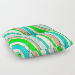 [ Thumbnail: Lime, Dark Turquoise, Dark Salmon, Beige, and Light Gray Colored Stripes/Lines Pattern Floor Pillow ]