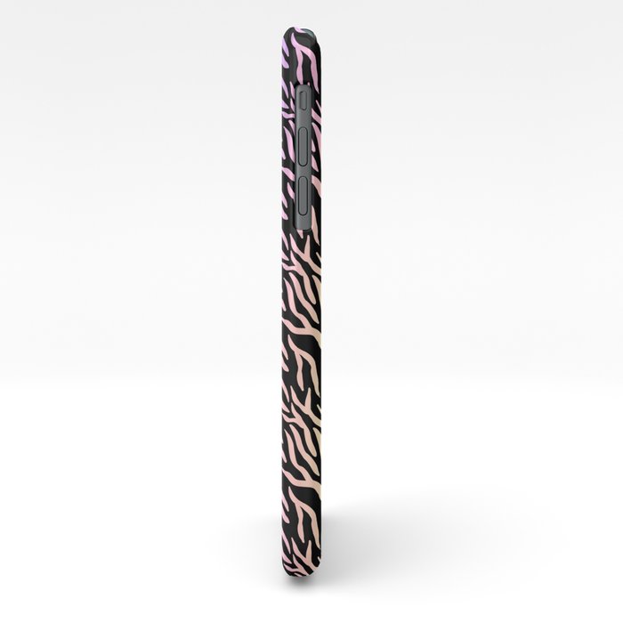 Pastel Rainbow Zebra Stripes Black Background Iphone Case By