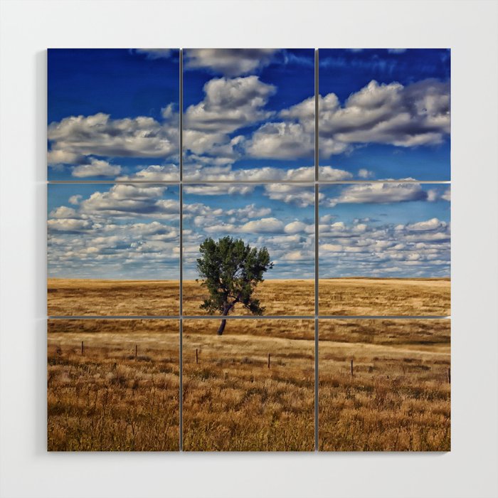 American prairie, South Dakota big sky country with fair weather clouds like a painting landscape color photograph / photography for home and wall decor Wood Wall Art