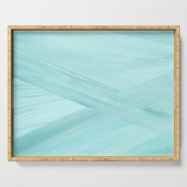 Light Aqua Blue Abstract Lines Painting Serving Tray