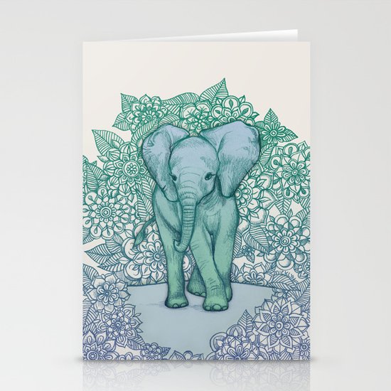 Emerald Elephant in the Lilac Evening Stationery Cards
