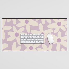 Daisy Time Retro Floral Pattern in Lavender Cream Desk Mat