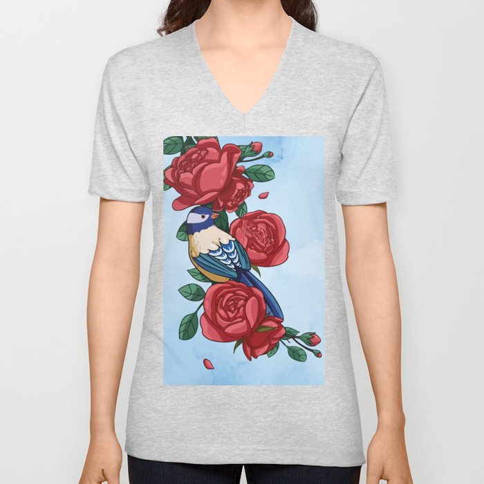 Rose bird art V Neck T Shirt