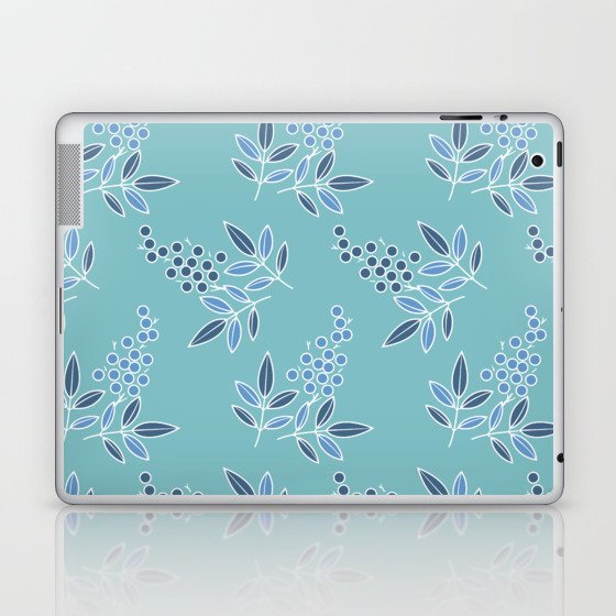 Natural Berries Soft Blue Leaves Flow Laptop & iPad Skin