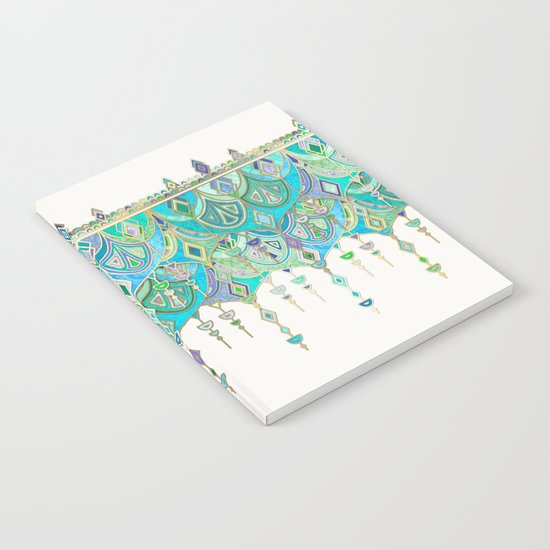 Art Deco Double Drop in Jade and Aquamarine on Cream Notebook