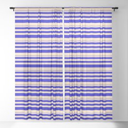 [ Thumbnail: Blue & Bisque Colored Stripes/Lines Pattern Sheer Curtain ]