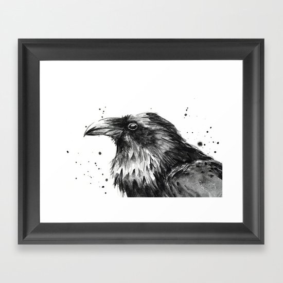 Raven Watercolor Bird Animal Framed Art Print