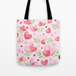 Pink hearts watercolor Pattern Tote Bag