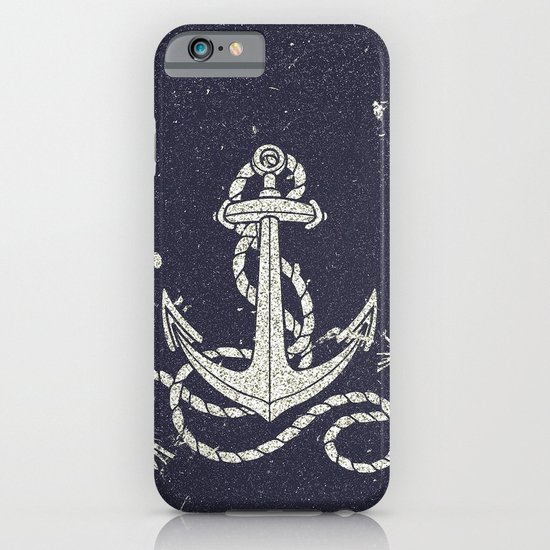 Navy Blue Nautical White Anchor for Sailor Texture iPhone & iPod Case