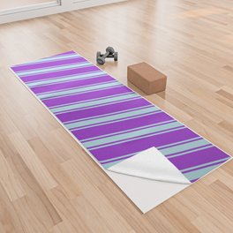 [ Thumbnail: Dark Orchid and Powder Blue Colored Striped/Lined Pattern Yoga Towel ]