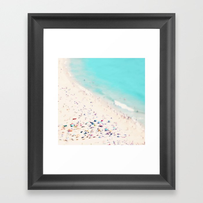 Beach Love - Aerial Beach - Crowded Beach - Pastel - Ocean - Sea - Travel photography Framed Art Print