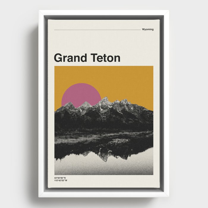 Retro National Park Poster Grand Teton Framed Canvas