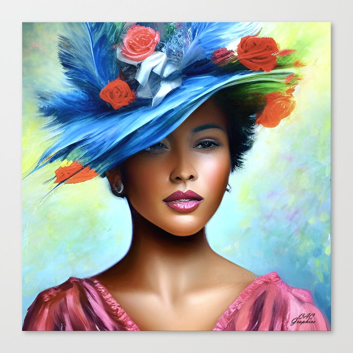 Blue Feather and Roses Derby Hat Canvas Print