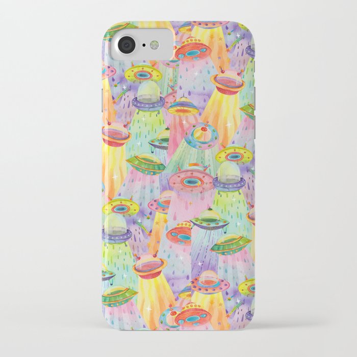 Colorful UFOs flying space iPhone Case