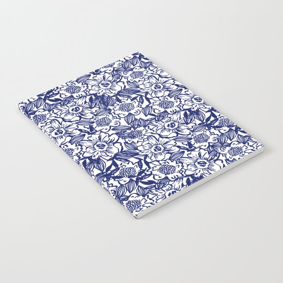 Indigo Florals watercolor painterly botanical boho pattern print nature spring summer monochromatic Notebook