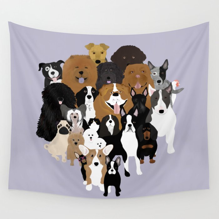 Dogs, A Cat, And A Chicken Wall Tapestry