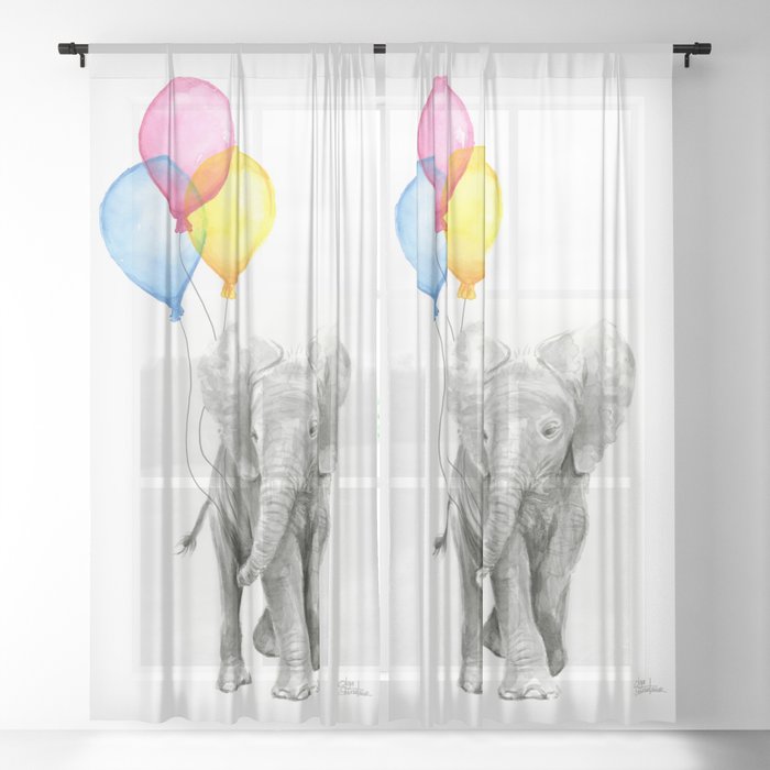 Baby Elephant with Balloons Nursery Animals Prints Whimsical Animal Sheer  Curtain by Olechka | Society6