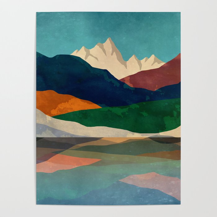 Mountains by the lake Poster
