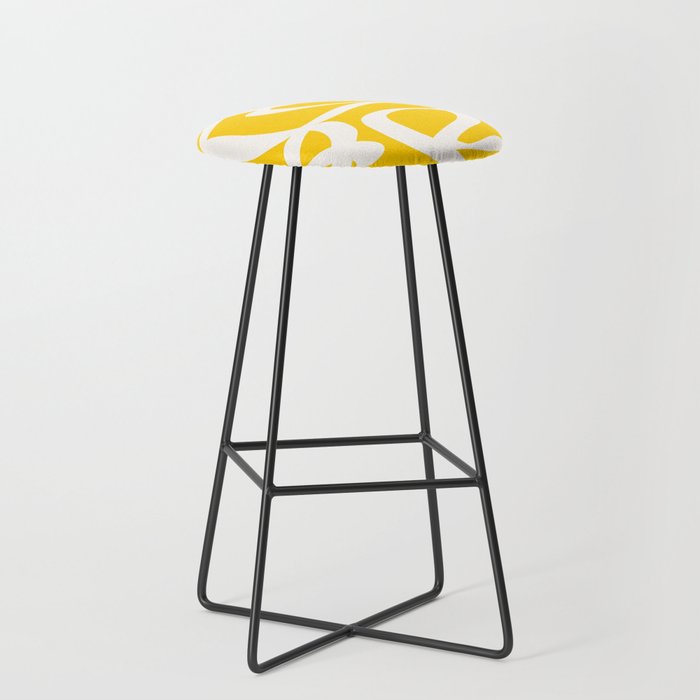 Yellow And White Brush Strokes, Abstract Art, Exhibition Poster, Mid Century Modern Bar Stool