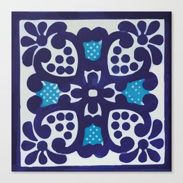 Blue classic geometric cross pattern mexican talavera Canvas Print