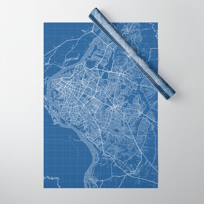Asuncion City map of Paraguay - Blueprint Wrapping Paper