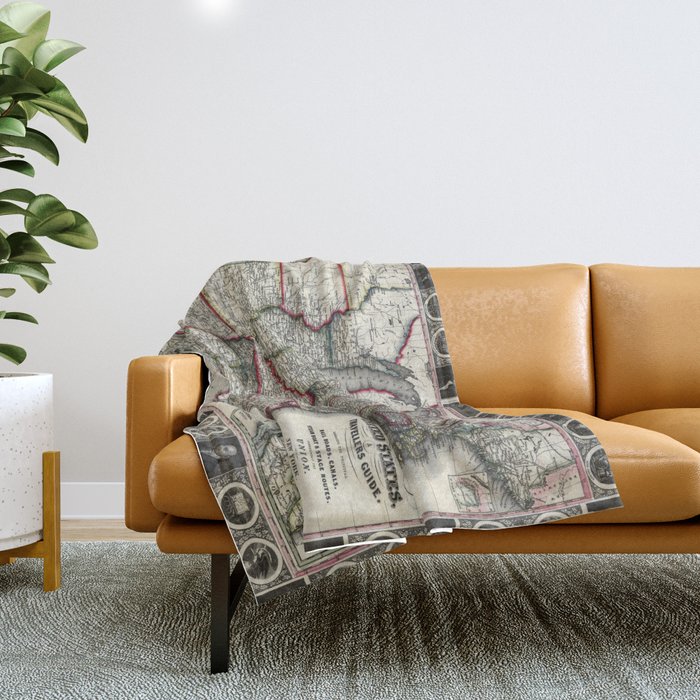 United States-Phelps's National map-1852 vintage pictorial map Throw Blanket
