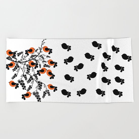 orange birds Beach Towel