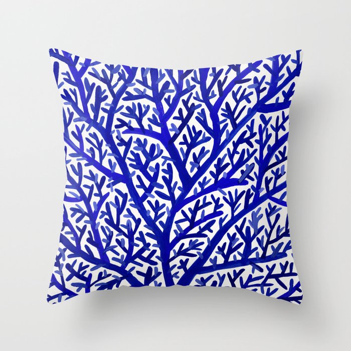Fan Coral – Navy Throw Pillow