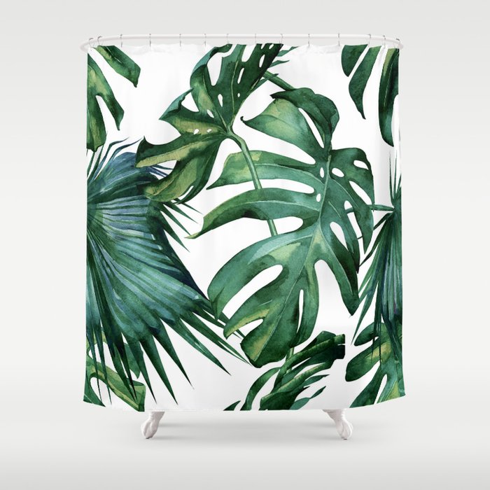 Simply Island Palm Leaves Shower, Hookless Palm Leaves Shower Curtain