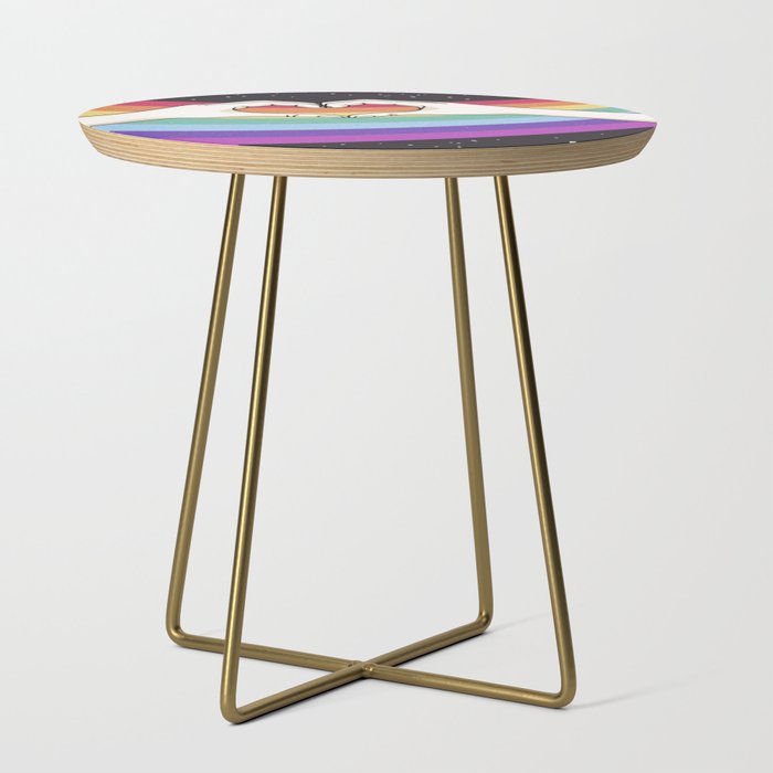 Love's Cosmic Embrace: Hands, Heart, Reaching the Hearts of Rainbow Space Stars in Galactic Radiance Side Table