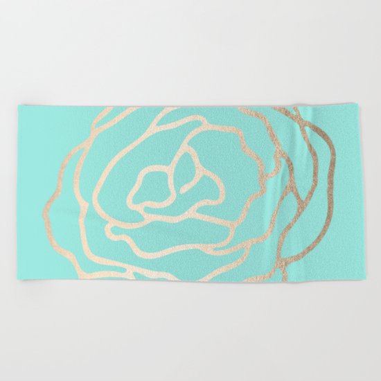 Flower in White Gold Sands on Tropical Sea Blue Beach Towel