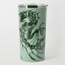 "Tsunami" by Amber Marine ~ Sea Dragon (Jade Version) ~ Graphite Illustration, (Copyright 2005) Travel Mug
