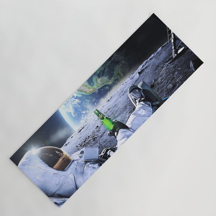 Astronaut on the Moon with beer Yoga Mat