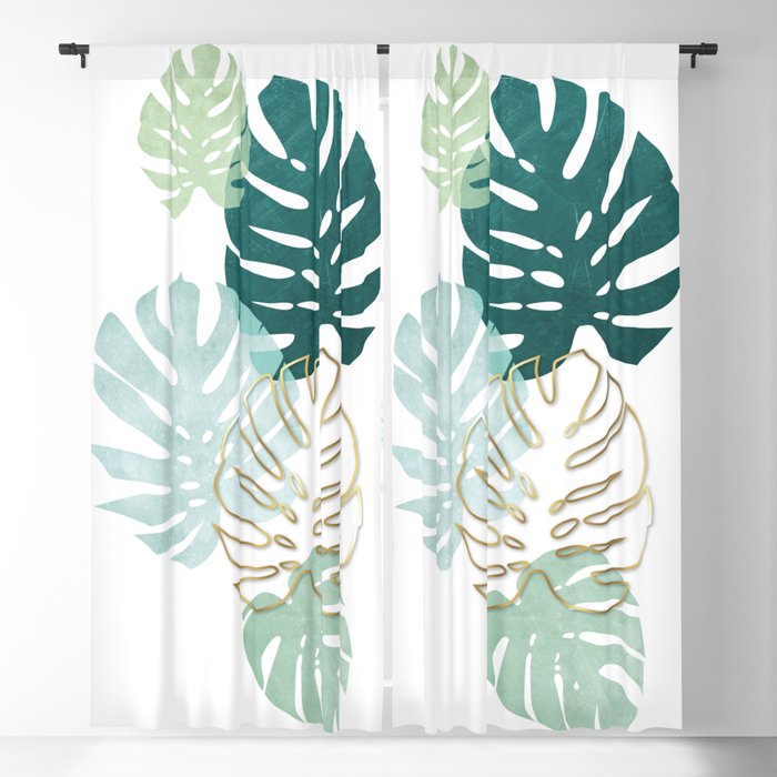 Tropical Minimal Green Turquoise And Gold Monstera Blackout