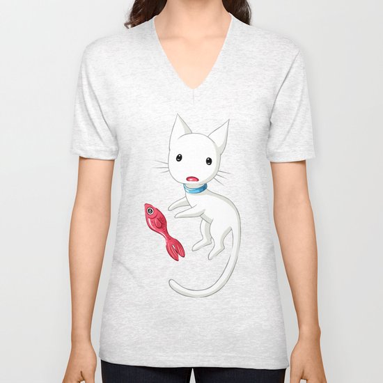 Cat and Fish Unisex V-Neck