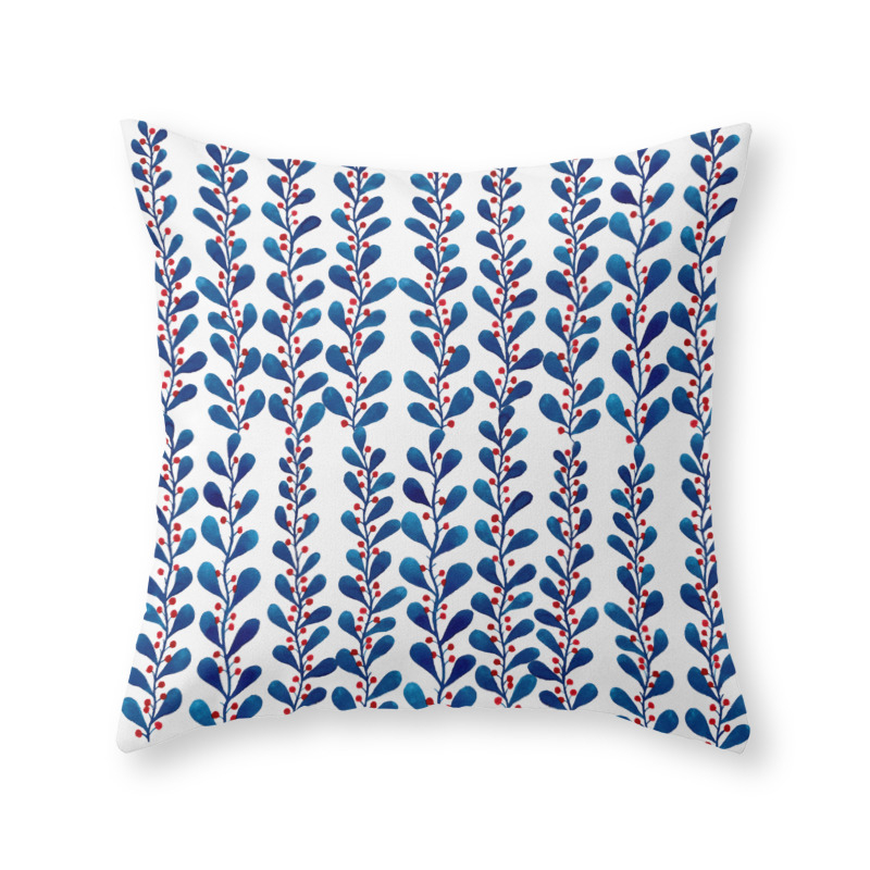 Blue Leaves And Red Polka Dots Throw blue watercolor pillow | Woven pillows