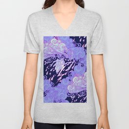 Seamless pattern. Retro style curly decorative clouds with rain drops and lightning. Vintage illustration V Neck T Shirt