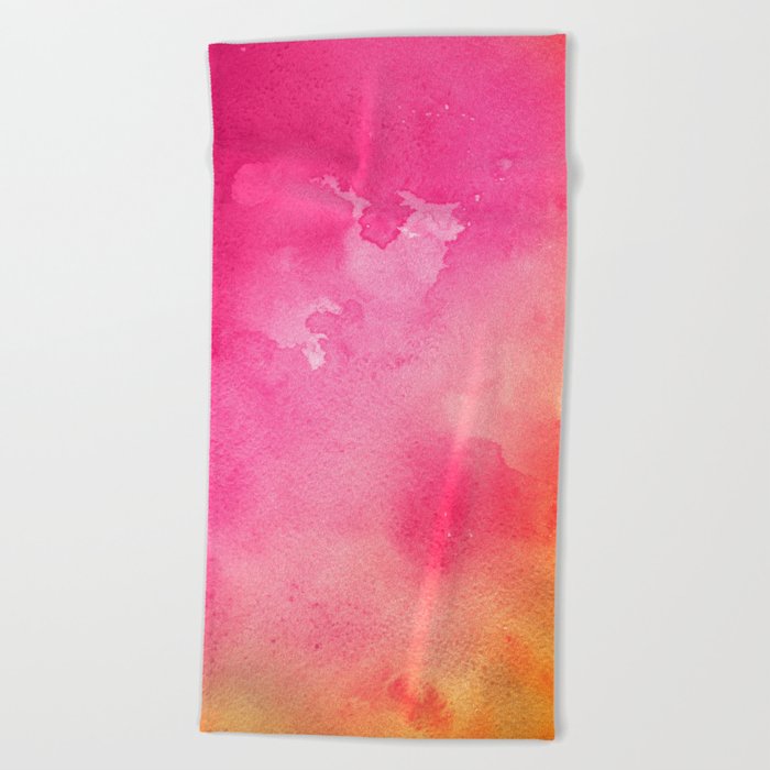 Original Painting In Bright Pink And Orange Beach Towel By