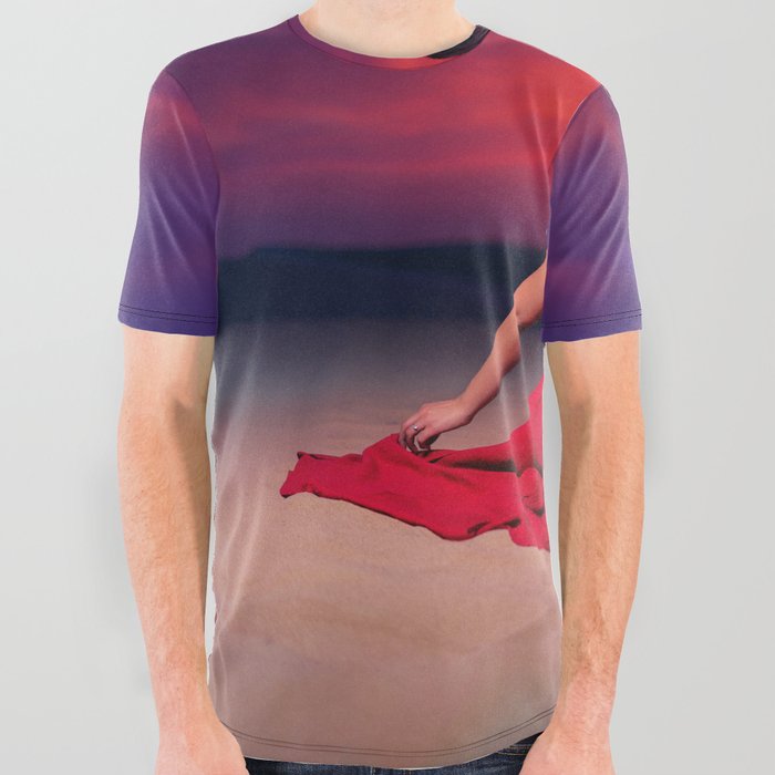 Another tequila sunrise; woman watching purple and pink sunrise in the desert magical realism female portrait color photograph / photography All Over Graphic Tee