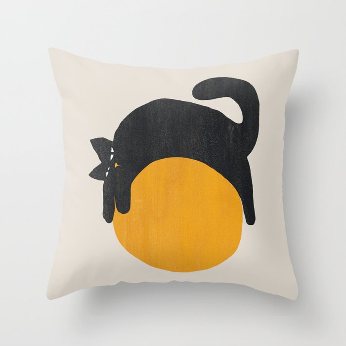 Cat with ball Deko-Kissen | Gemälde, Digital, Katze, Ball, Cute, Whimsical, Lustig, Black-cat, Pet, Tier