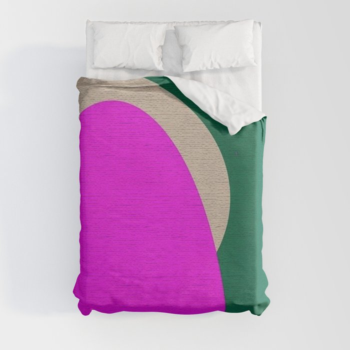 Abstract Composition in Green and Fuchsia Duvet Cover