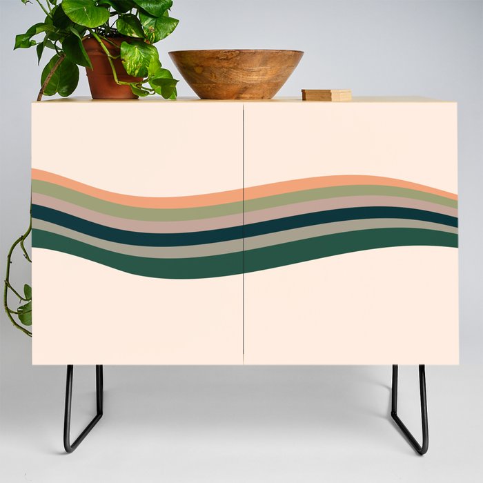 Paty - Green Colourful Wavy Retro Stripes Art Design Credenza