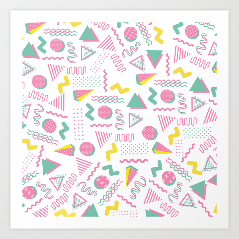 Abstract Retro Pink Teal Yellow Geometrical 80 S Pattern Art Print