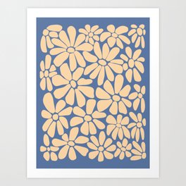Retro Floral - Indigo  Art Print