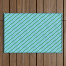 [ Thumbnail: Sea Green and Sky Blue Colored Lines Pattern Outdoor Rug ]