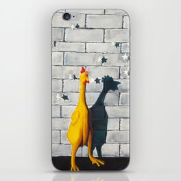 “Just a chicken, up against a brick wall, with his shadow” Acrylic on wood iPhone Skin