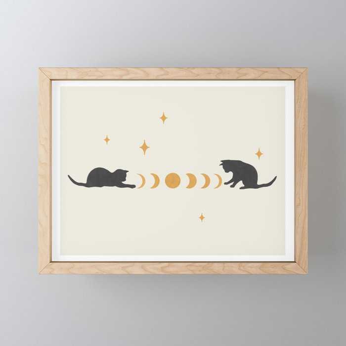 Cat and Moon 3 Framed Mini Art Print