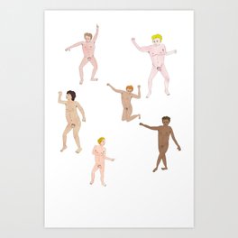 Naked men dancing Art Print | Illustration, Curated, People, Painting 