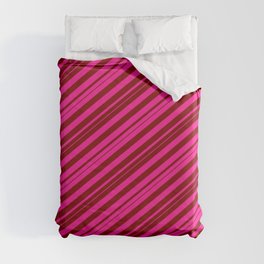 [ Thumbnail: Deep Pink and Maroon Colored Stripes/Lines Pattern Duvet Cover ]