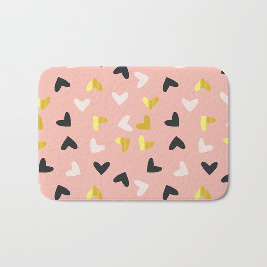 Heart pattern gold and rose Bath Mat